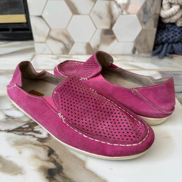 OluKai Shoes - Olukai Women's Nohea Perforated Pink Suede Slip-On Loafers Mules Size 8 Hawaiian